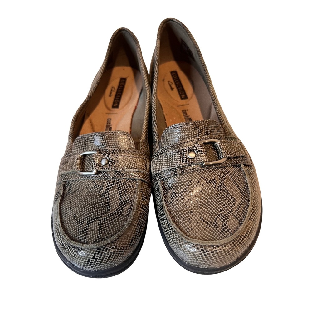 Clarks Collection Women Snakeskin Loafer Flats Comfort Shoes‎